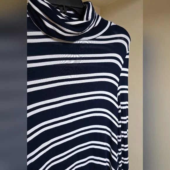 Anthropologie Maeve Navy and White Striped HIgh Neck Asymmetrical Dress XS - Picture 3 of 8